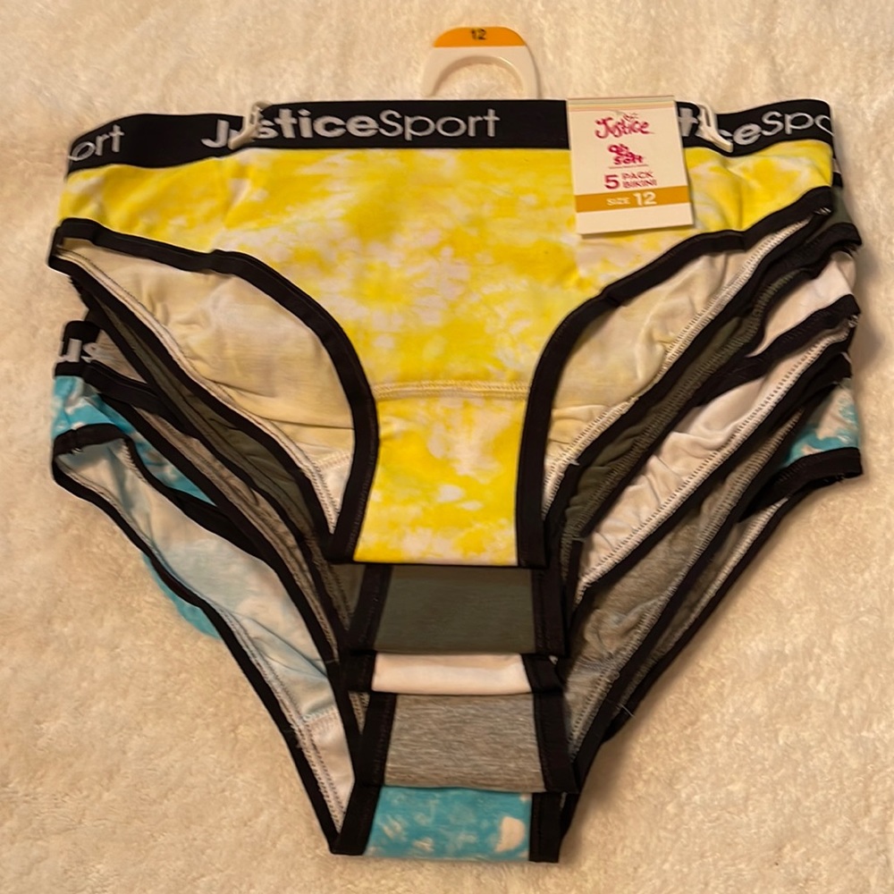 Justice Girls Bikini Underwear, 5-Pack, Size 6 to 12 NEW W/tags